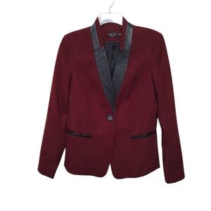 Iris Setlawke Leather Trim Blazer Designer Burgundy Lux 8